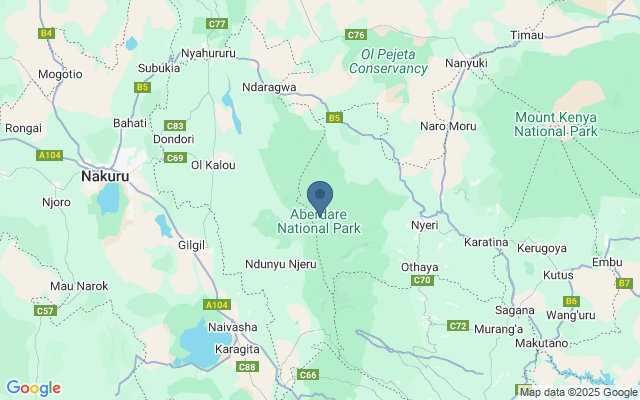 Kaart met locatie Aberdare National Park
